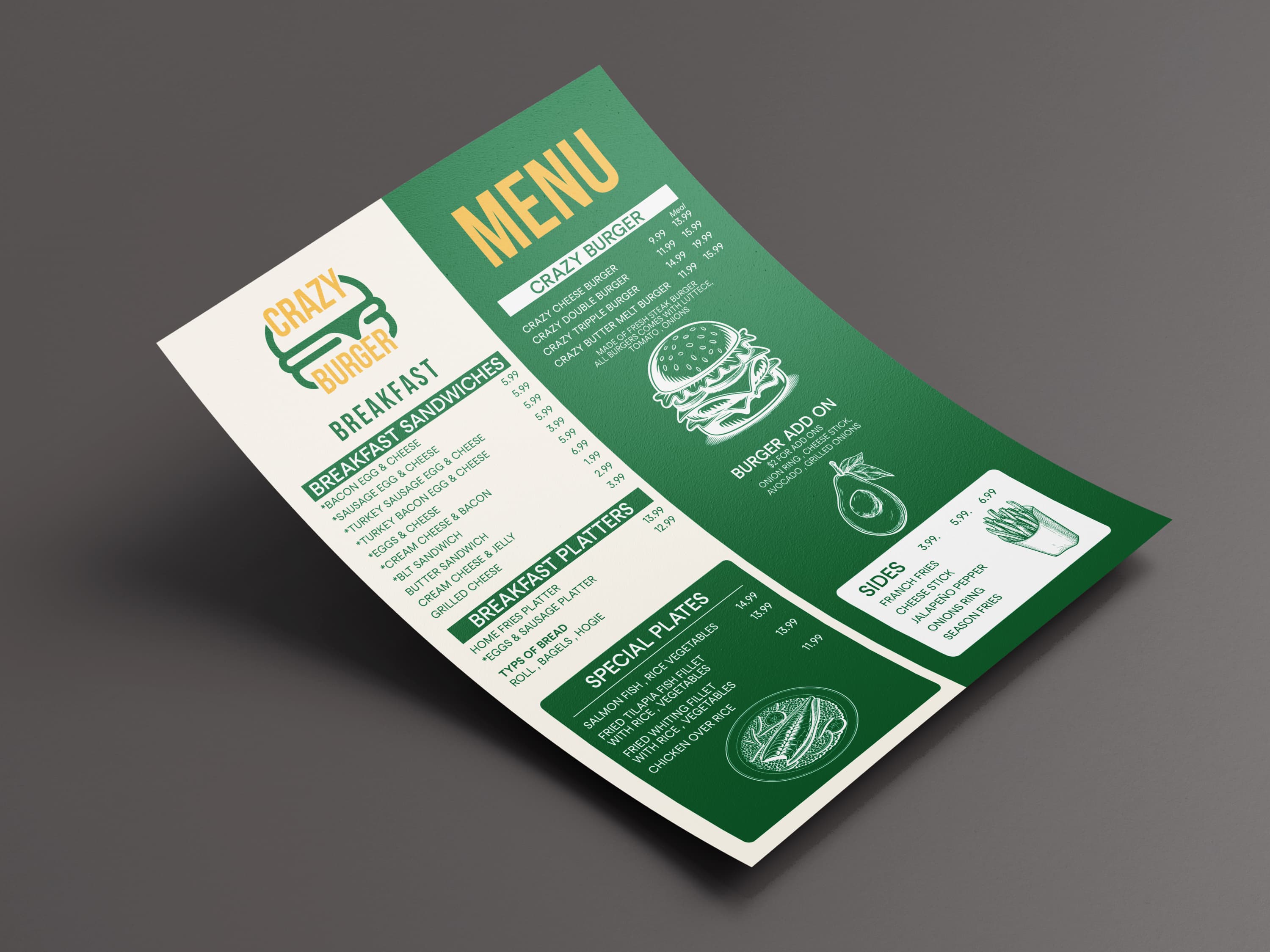 Single page menu · 08, restaurant menu design by Al Mamun